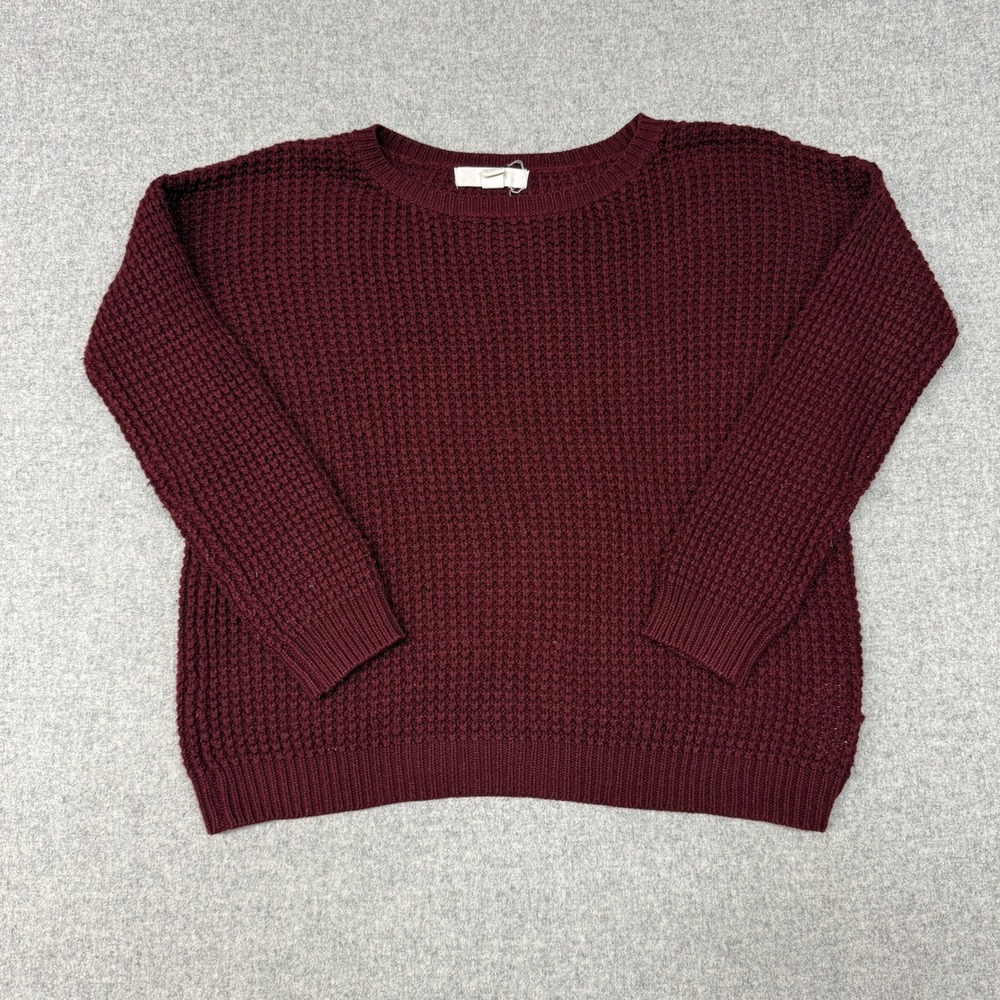 Forever21 Pullover Sweater Size Small Burgundy Waffle Knit Crew Neck Long Sleeve